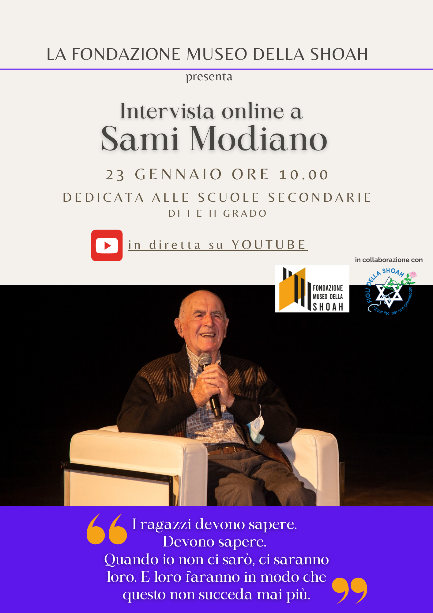 23 gennaio 2024 - ore 10.00 Intervista a Sami Modiano - EVENTO ON LINE